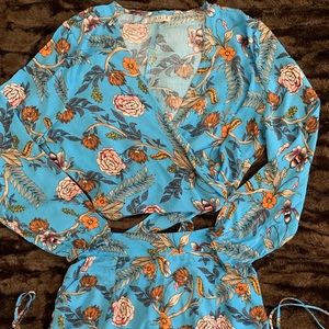 Floral two piece short set with wrap top